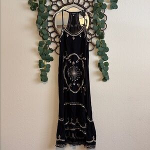 Boho Hippie Black Sequined Embroidered Maxi Dress✨